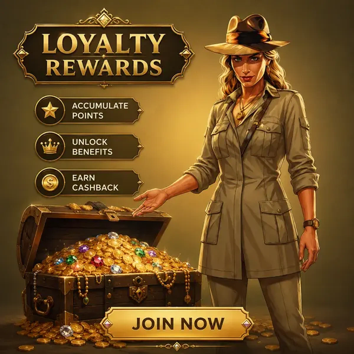 The Archivist presenting loyalty rewards treasure chest at Jackpot Raider Casino