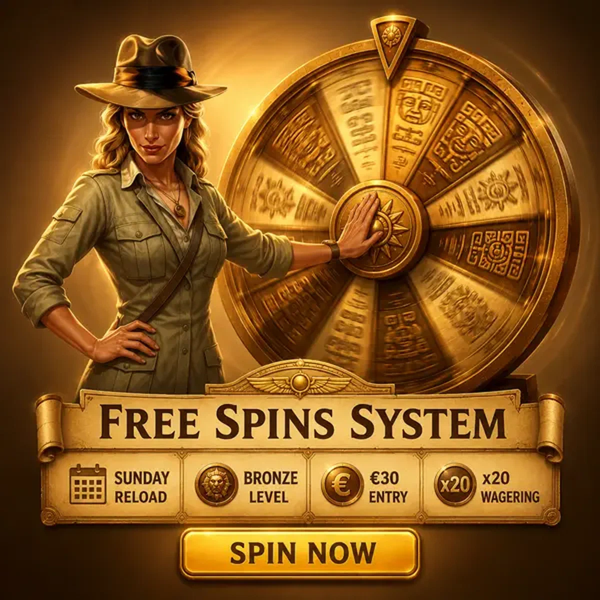 The Archivist spins golden wheel for free spins at Jackpot Raider's treasure chamber
