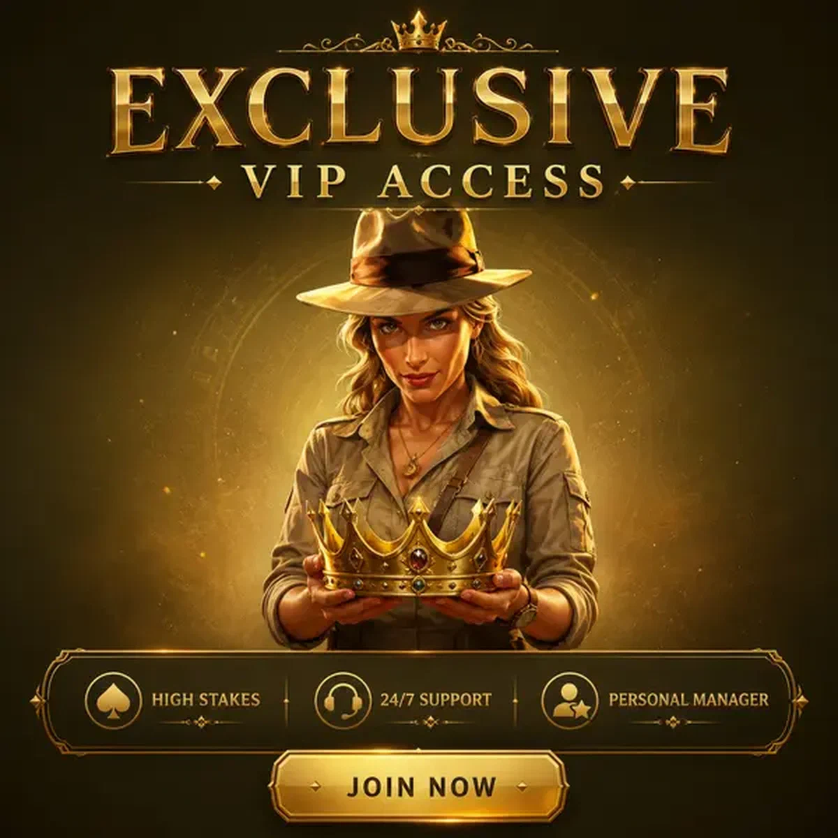 The Archivist presenting golden crown at VIP Live Tables and Exclusive Access live casino